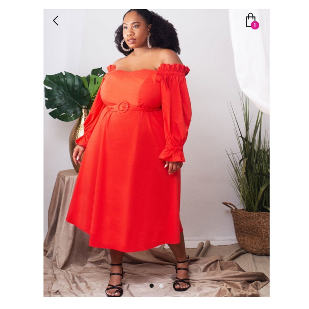 Off the Shoulder Puff Sleeve Dress with Belt